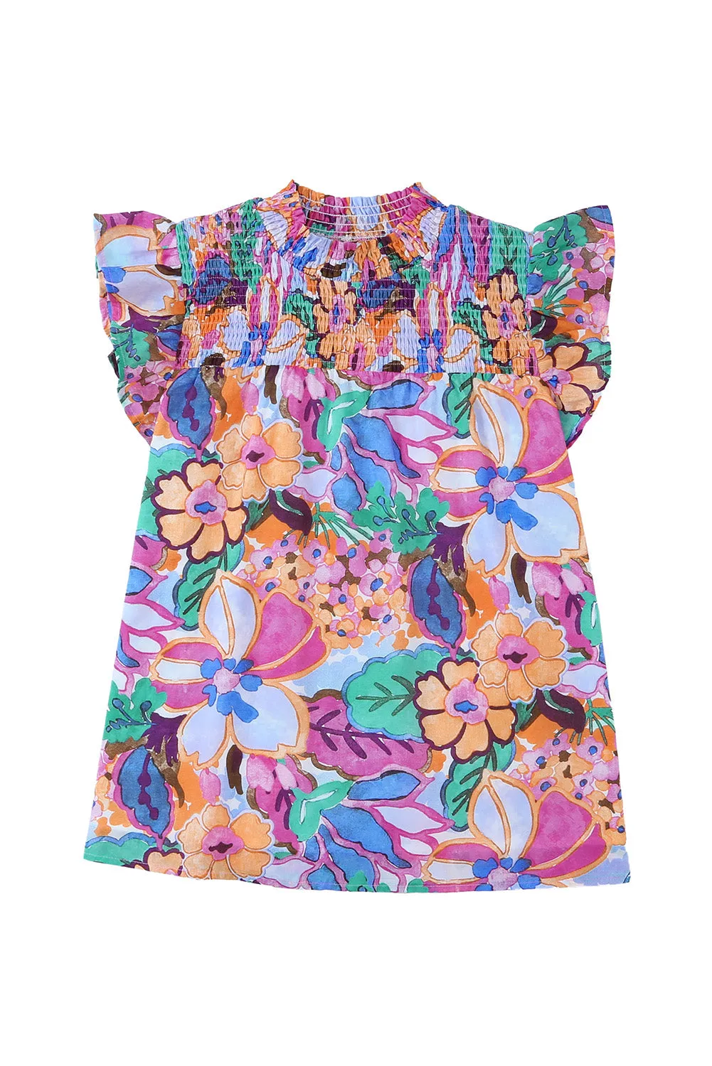 Floral Print Ruffle Sleeveless Smocked Top – Effortlessly Chic Summer Blouse 🌸
