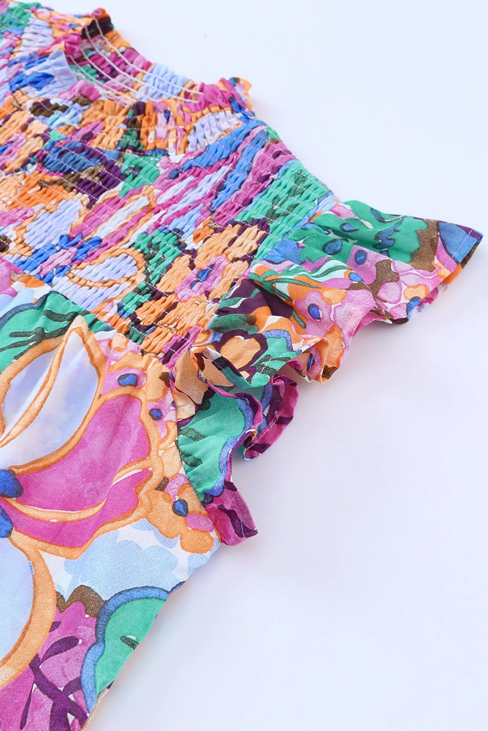 Floral Print Ruffle Sleeveless Smocked Top – Effortlessly Chic Summer Blouse 🌸