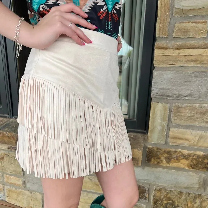 Fort Worth Fringe Skirt Tan