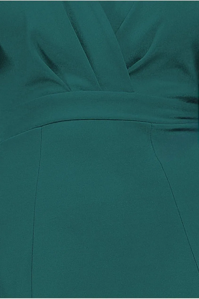 Goddiva Flared Sleeve Front Wrap Midi Dress - Emerald Green