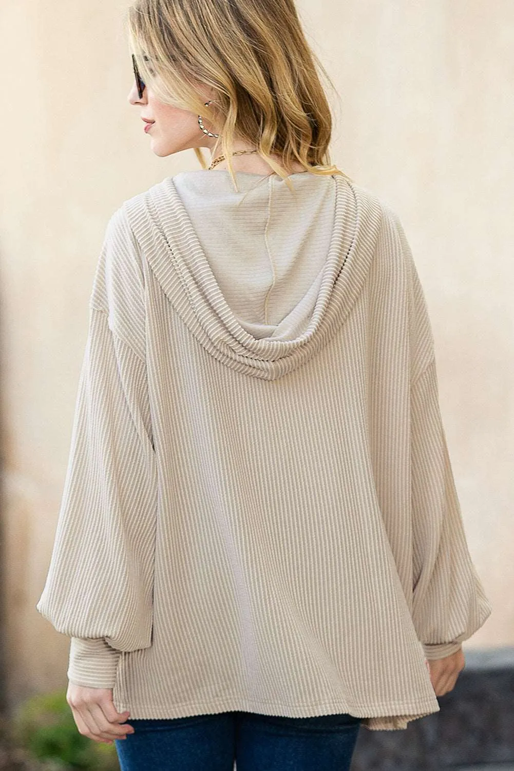 Gothic Outlaws Khaki Crinkle Rib Kangaroo Pocket Oversized Hoodie: Effortless Cool Meets All-Day Comfort