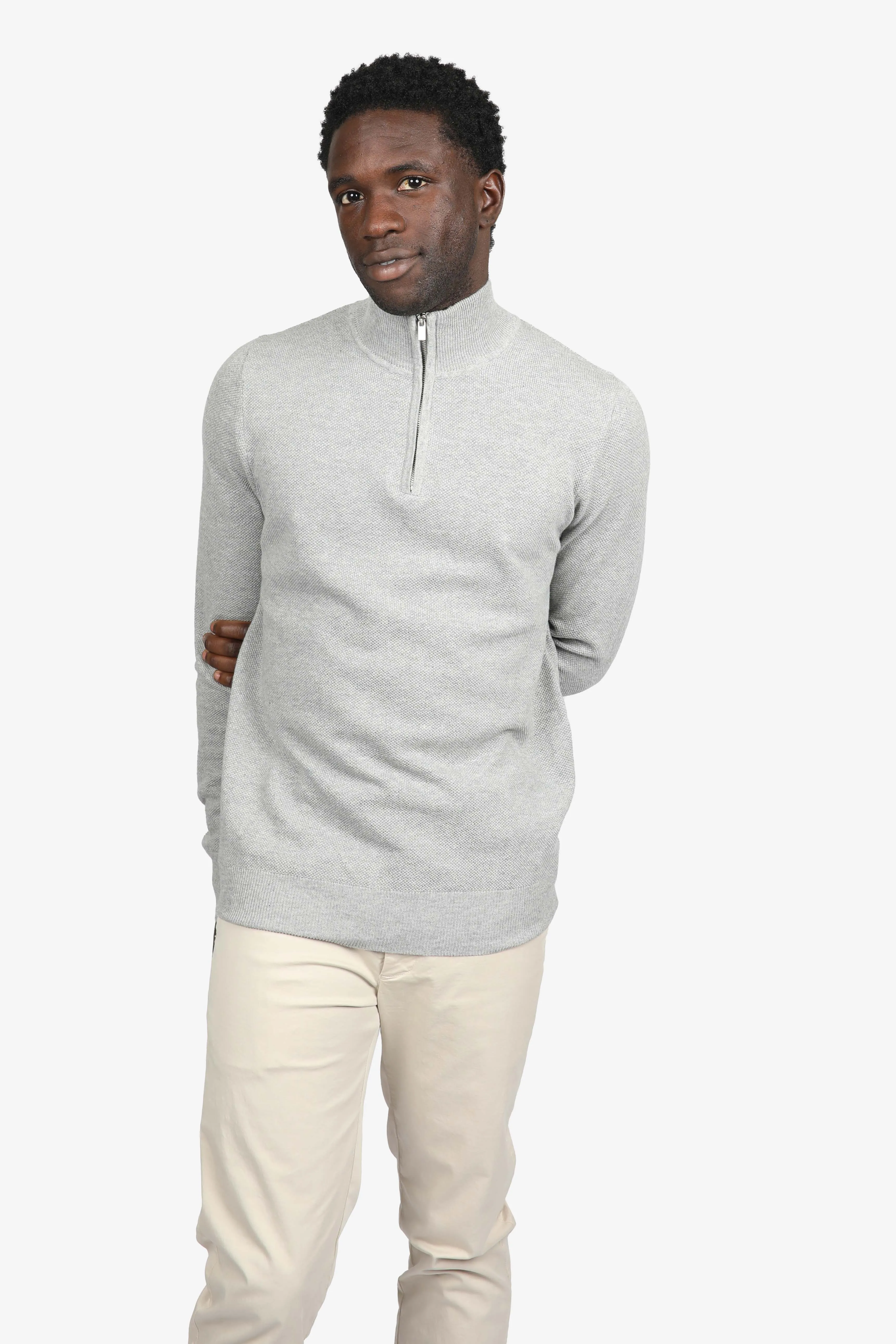 Grey Marle Cotton Cashmere diamond Knit Jumper
