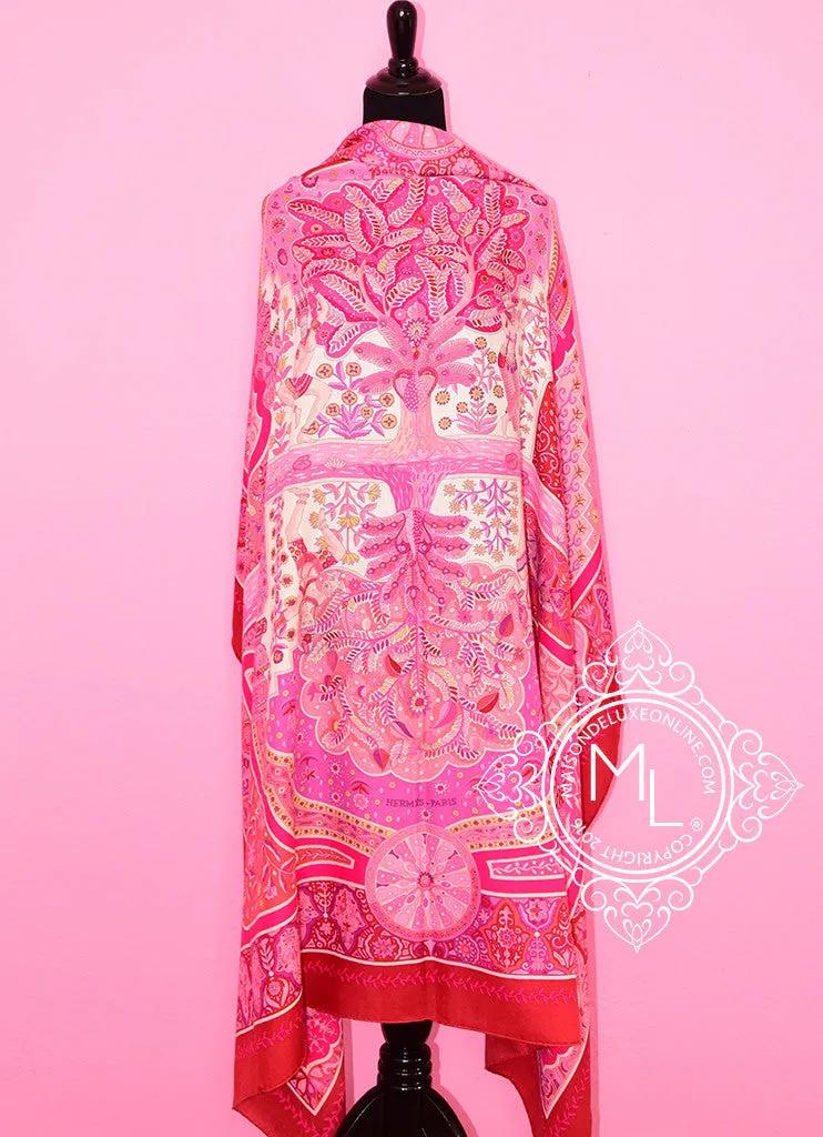 Hermes "Aux Portes du Palais" Framboise Rose Mauve Cashmere 140 GM Shawl