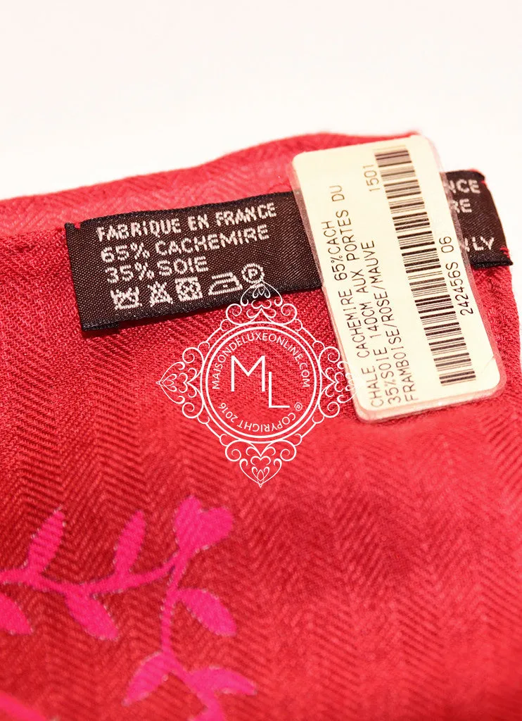 Hermes "Aux Portes du Palais" Framboise Rose Mauve Cashmere 140 GM Shawl