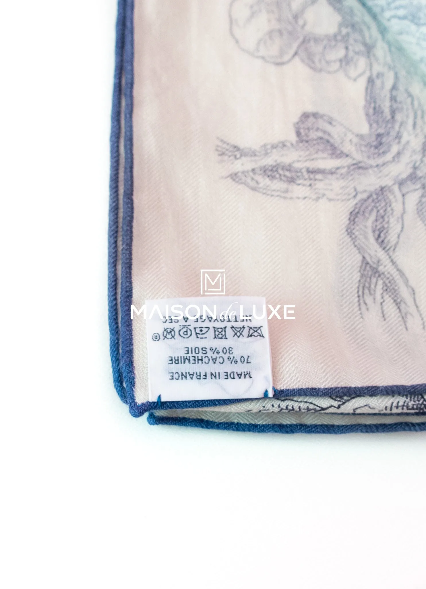 Hermes "Les Cabanes" Blue Cashmere 140 GM Shawl
