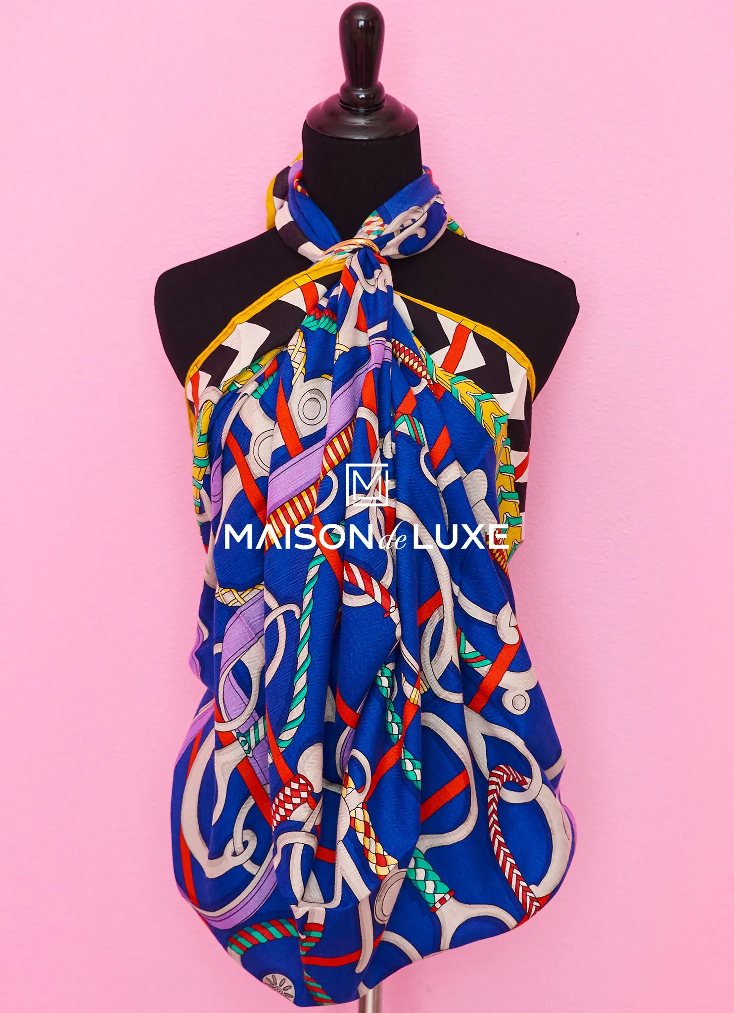 Hermes "Panoplie Equestre" Blue Cashmere 140 GM Shawl