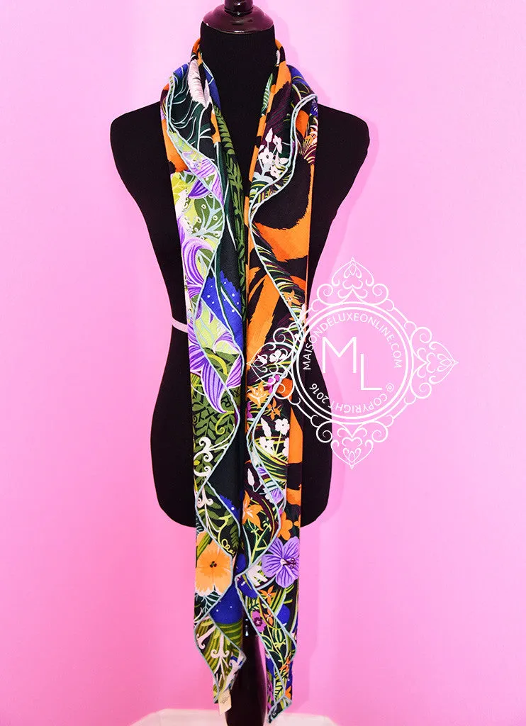 Hermes "Tyger Tyger" Aqua Purple Cashmere 140 GM Shawl Scarf