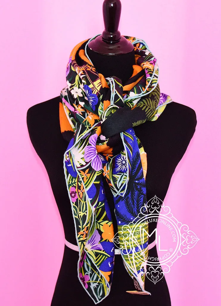 Hermes "Tyger Tyger" Aqua Purple Cashmere 140 GM Shawl Scarf