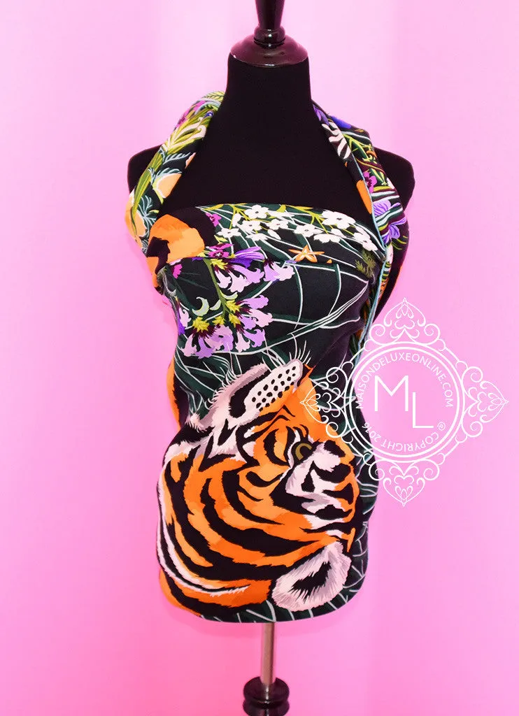 Hermes "Tyger Tyger" Aqua Purple Cashmere 140 GM Shawl Scarf