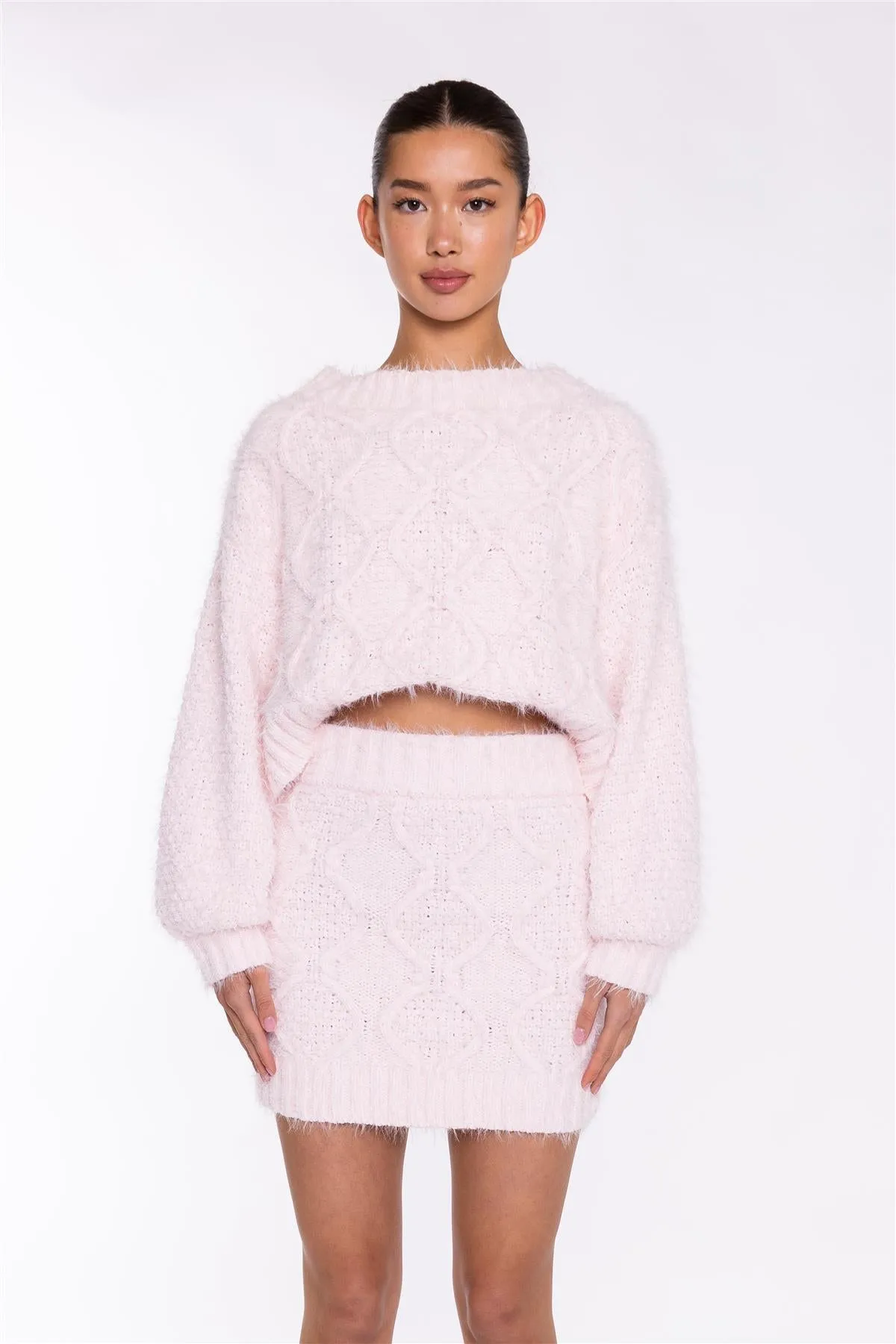Icy-Pink Cable-Knit Mini-Skirt