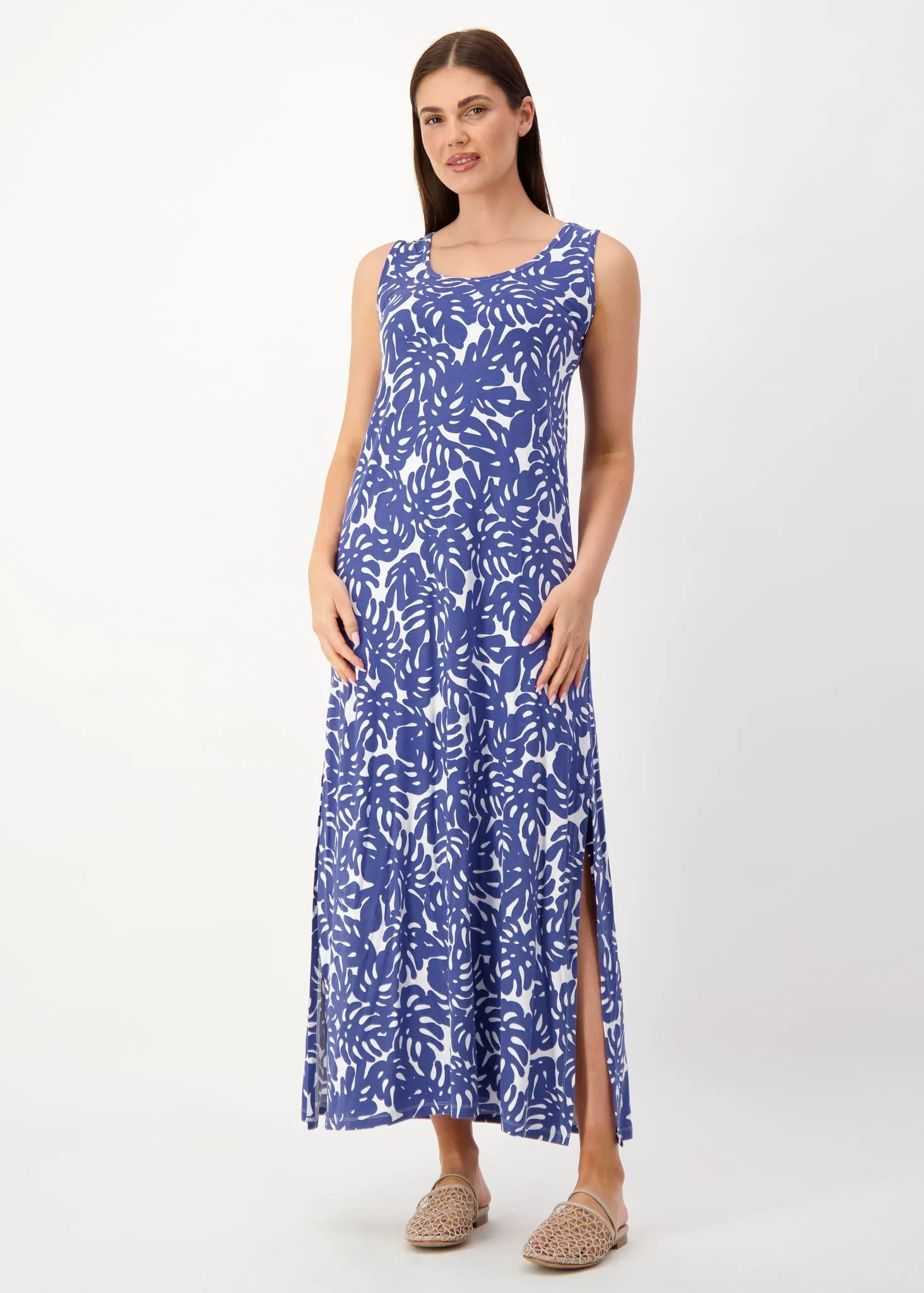 Janet Sleeveless Bamboo Maxi Dress - Palm Leaf