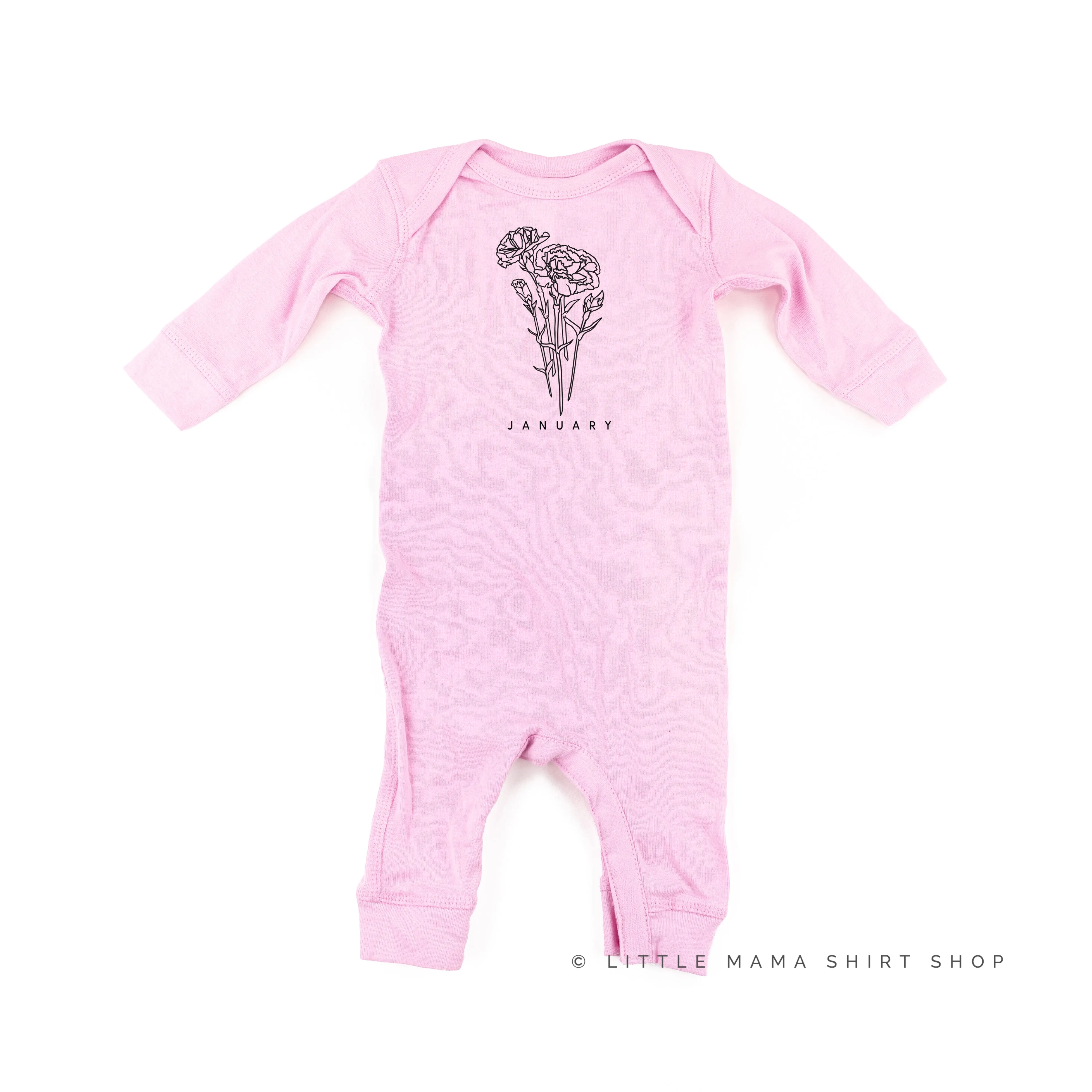 JANUARY BIRTH FLOWER - Carnation - One Piece Baby Sleeper