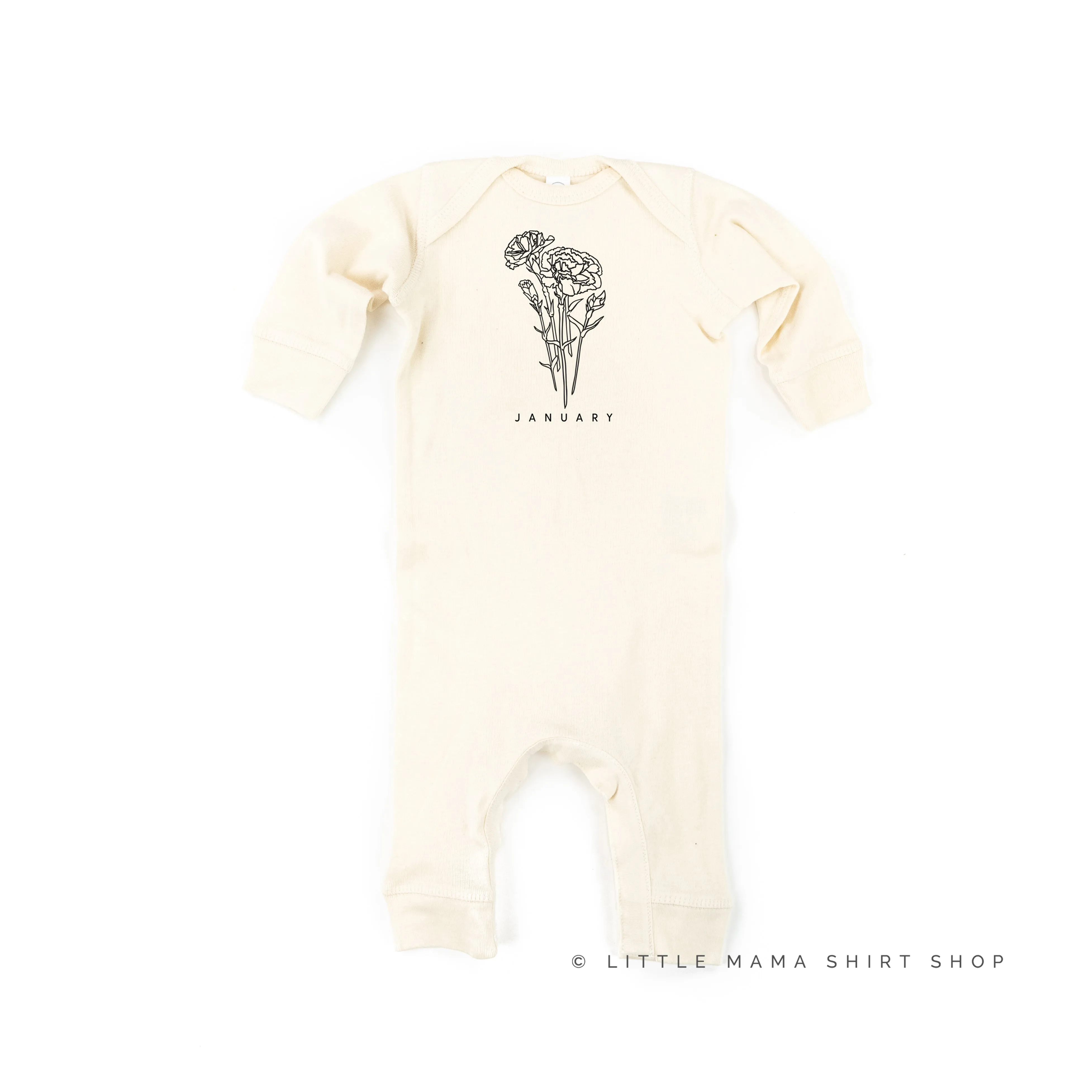JANUARY BIRTH FLOWER - Carnation - One Piece Baby Sleeper