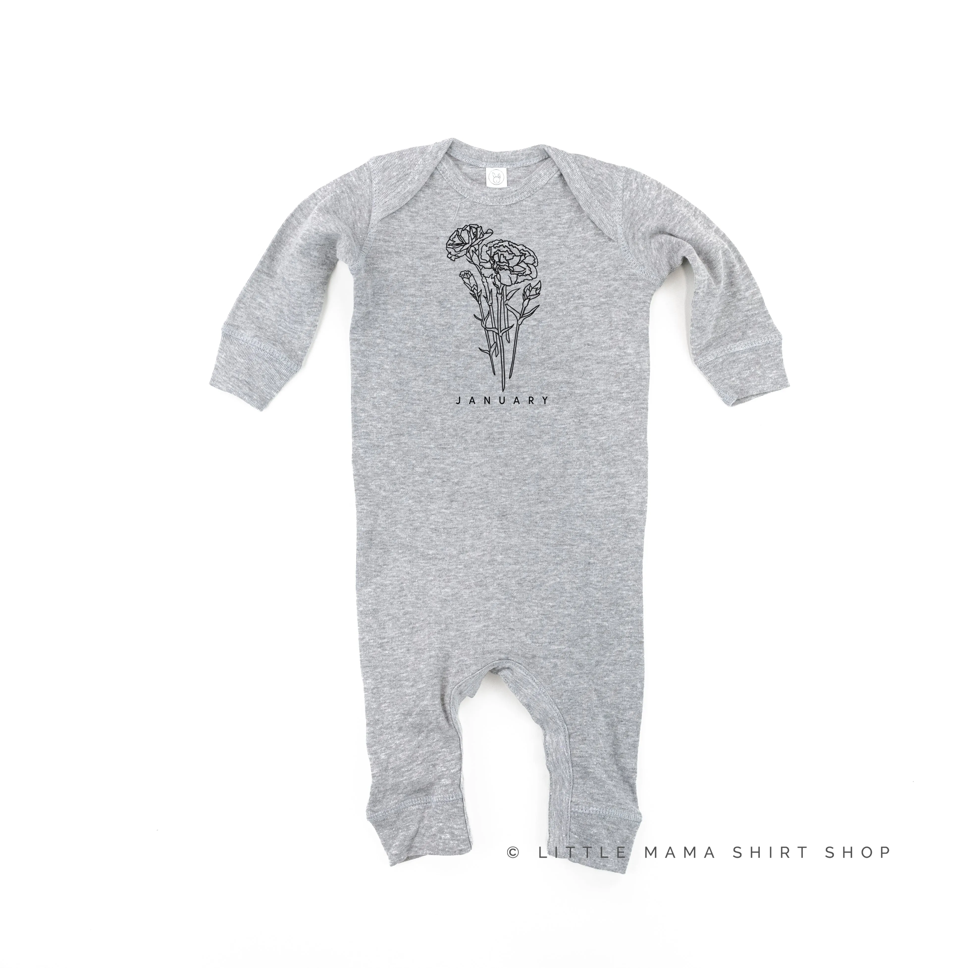 JANUARY BIRTH FLOWER - Carnation - One Piece Baby Sleeper