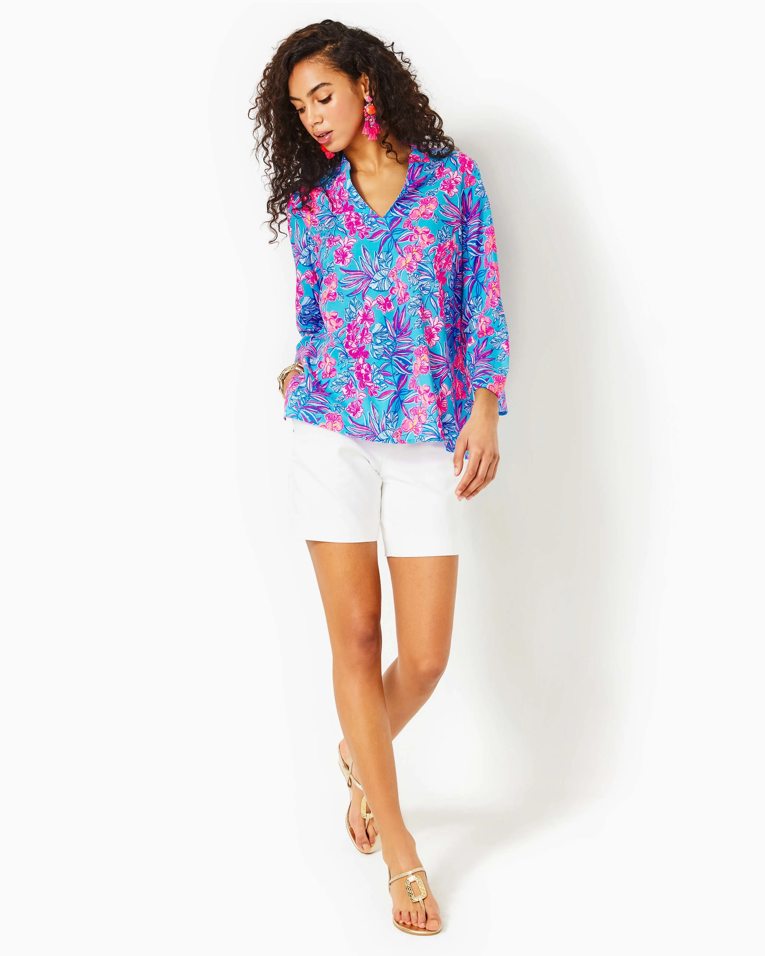 Lilly Pulitzer Luna Bay Tunic Cumulus Blue Orchid Oasis
