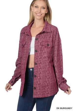 Melange Knit Long Sleeve Shacket With Pockets Melange Knit Long Sleeve Shacket With Pockets