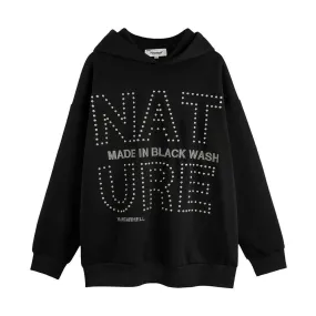 Men's European and American Style Hot Drilling Letter Loose Sweatshirt - Hooded Cotton Blend with Wool Liner Men's European and American Style Hot Drilling Letter Loose Sweatshirt - Hooded Cotton Blend with Wool Liner