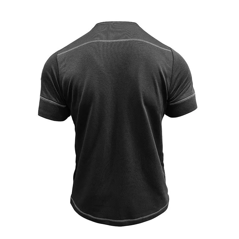 Men's Vintage Cotton Henley Patch Pocket Short Sleeve T-Shirt Top