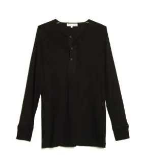 Merz b. Schwanen 102 Loopwheel Henley Shirt - Deep Black Merz b. Schwanen 102 Loopwheel Henley Shirt - Deep Black