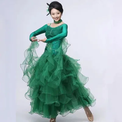 Mult Layer Off Shoulder Ballroom Dance Competition Dress Costumes