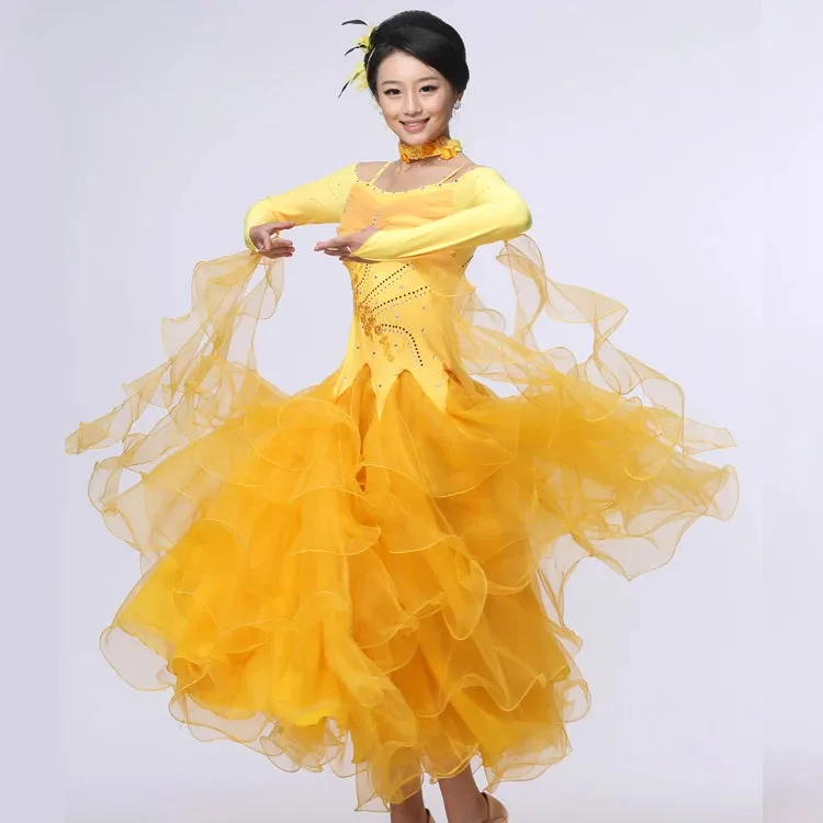 Mult Layer Off Shoulder Ballroom Dance Competition Dress Costumes