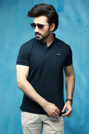 Navy Blue Mandarin Collar Polo Shirt - S22 - MP0099R Navy Blue Mandarin Collar Polo Shirt - S22 - MP0099R