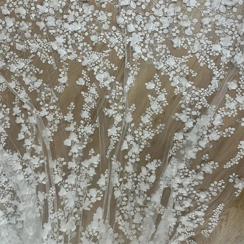 New Hot 3D Floral Sequins Embroidery Lace Fabric Wedding Dress DIY Fashion Sewing Gown Dress Tulle French Guipure African Lace