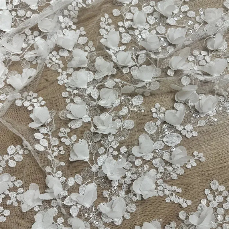 New Hot 3D Floral Sequins Embroidery Lace Fabric Wedding Dress DIY Fashion Sewing Gown Dress Tulle French Guipure African Lace