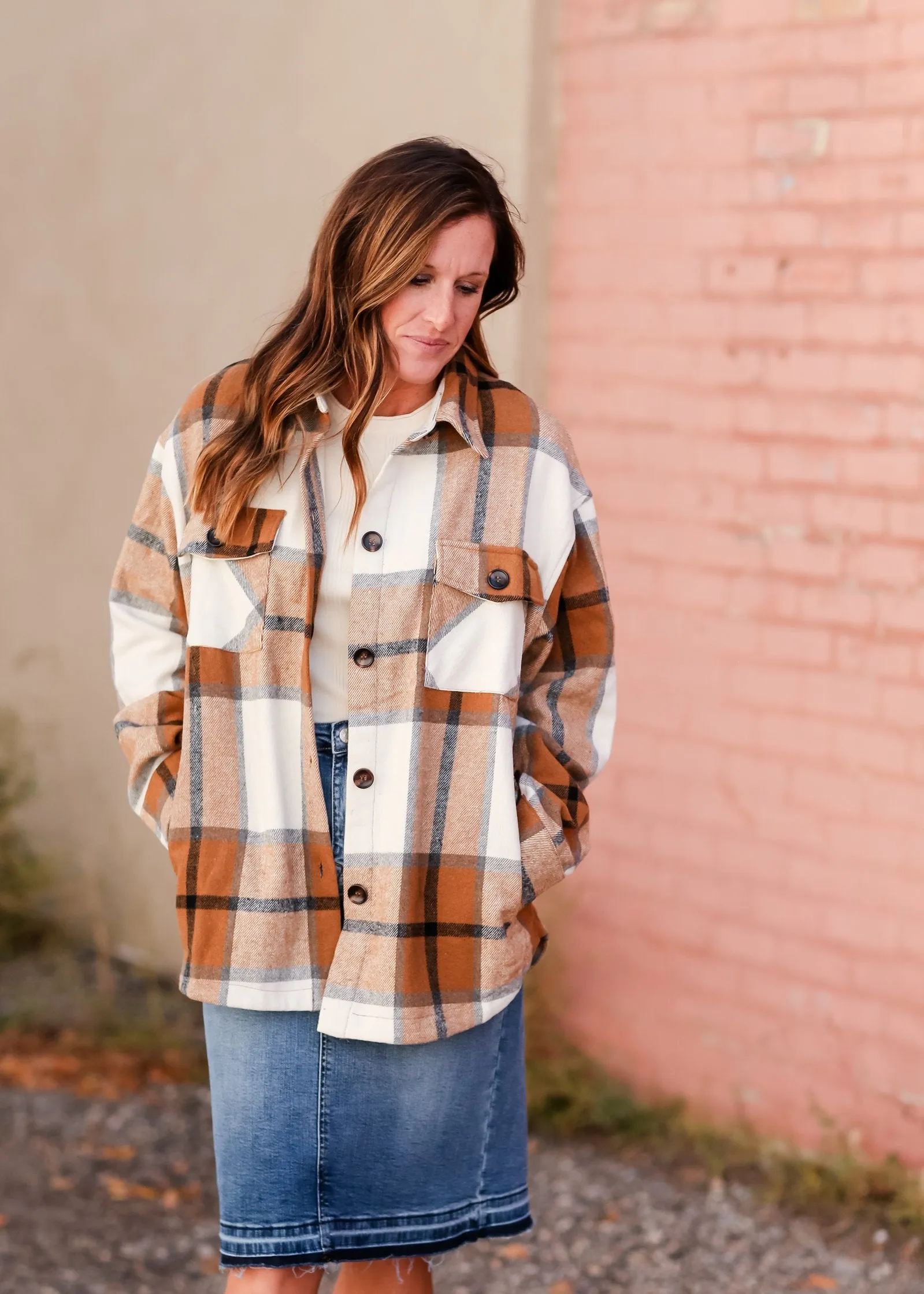 Plaid Button Front Pocket Collar Shacket