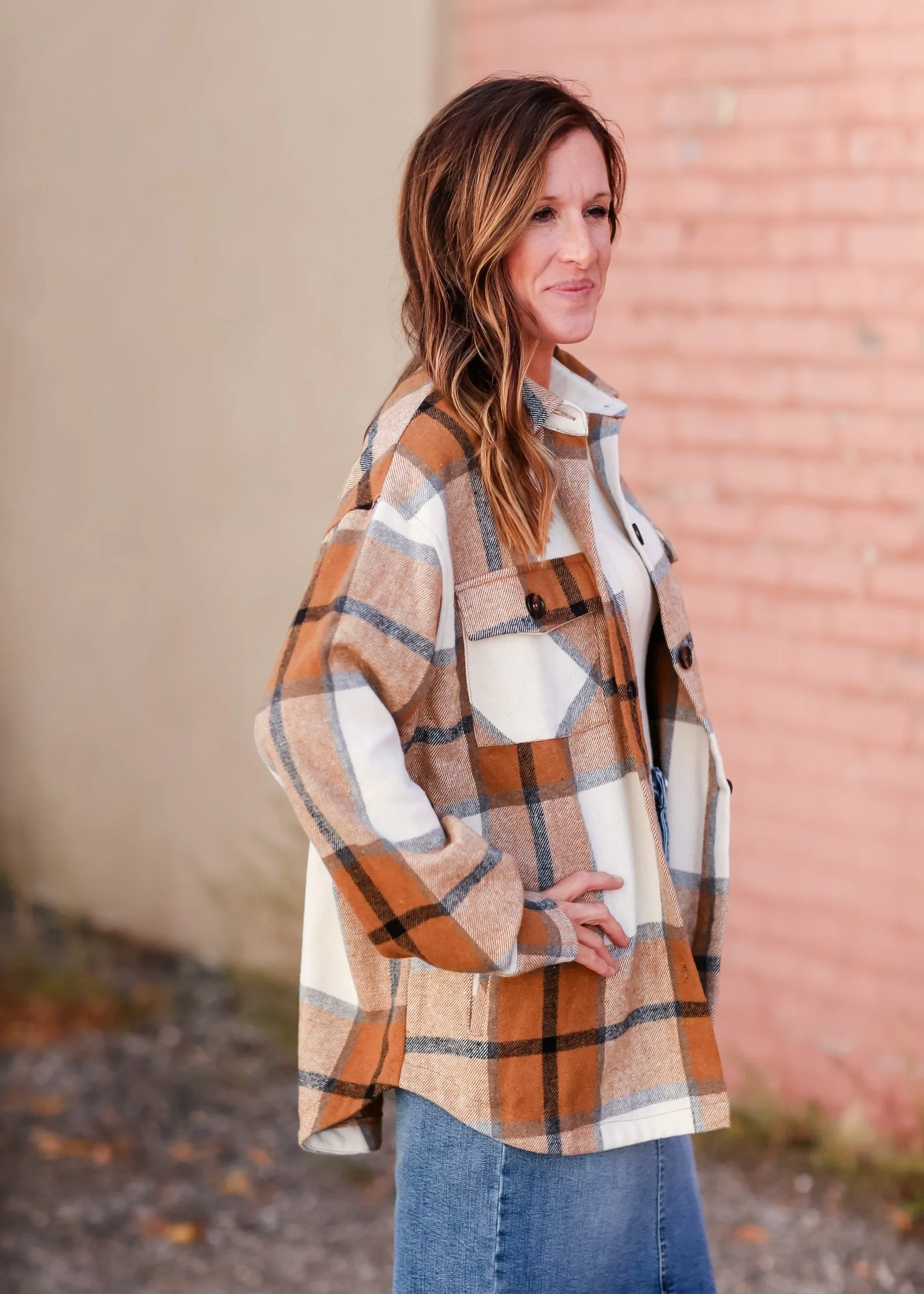 Plaid Button Front Pocket Collar Shacket