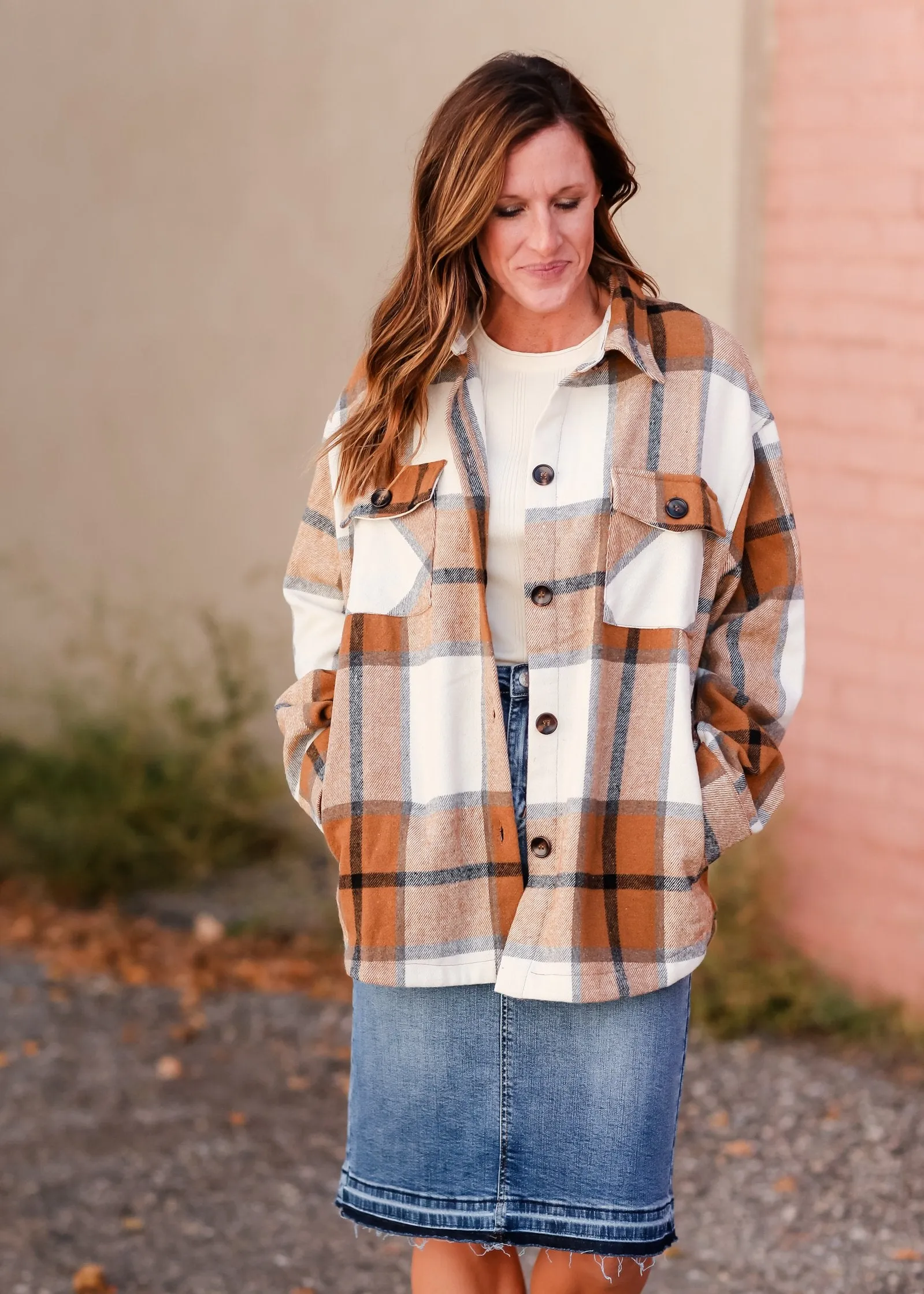 Plaid Button Front Pocket Collar Shacket
