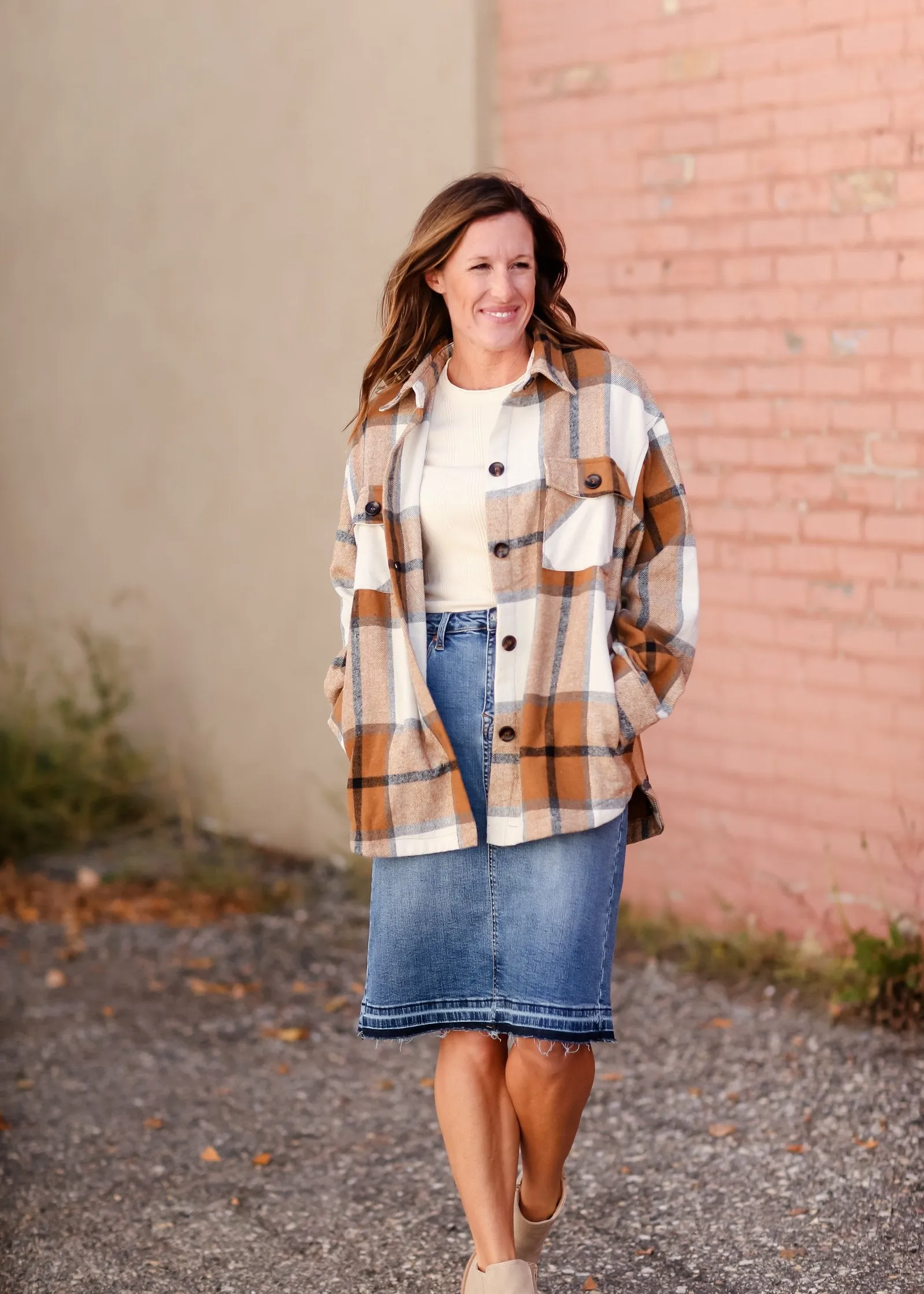 Plaid Button Front Pocket Collar Shacket