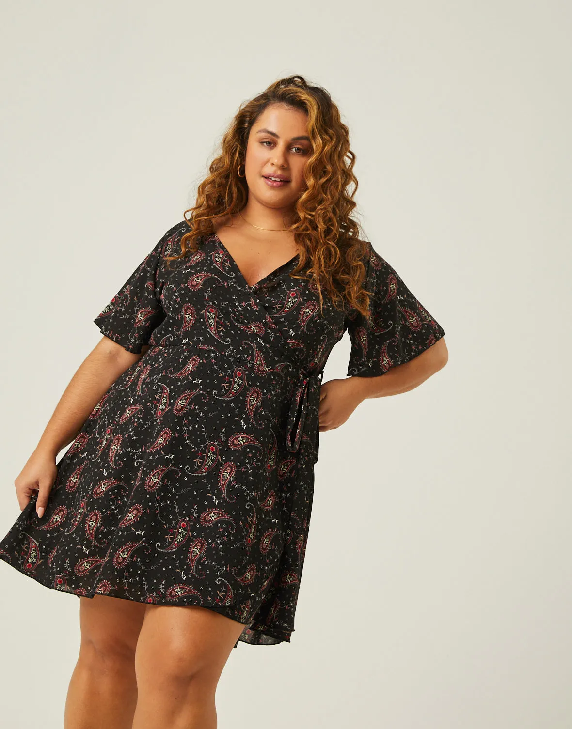 Plus Size Paisley Print Wrap Dress