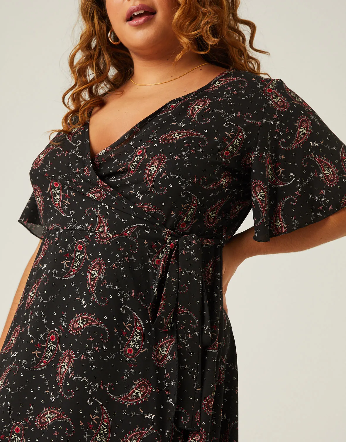 Plus Size Paisley Print Wrap Dress