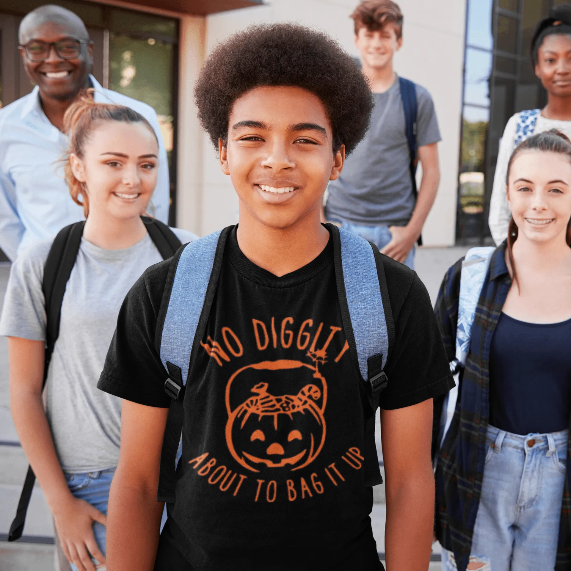 Pumpkin T-shirt No Diggity About To Bag It Up Short Sleeve Crew Neck Cotton Top