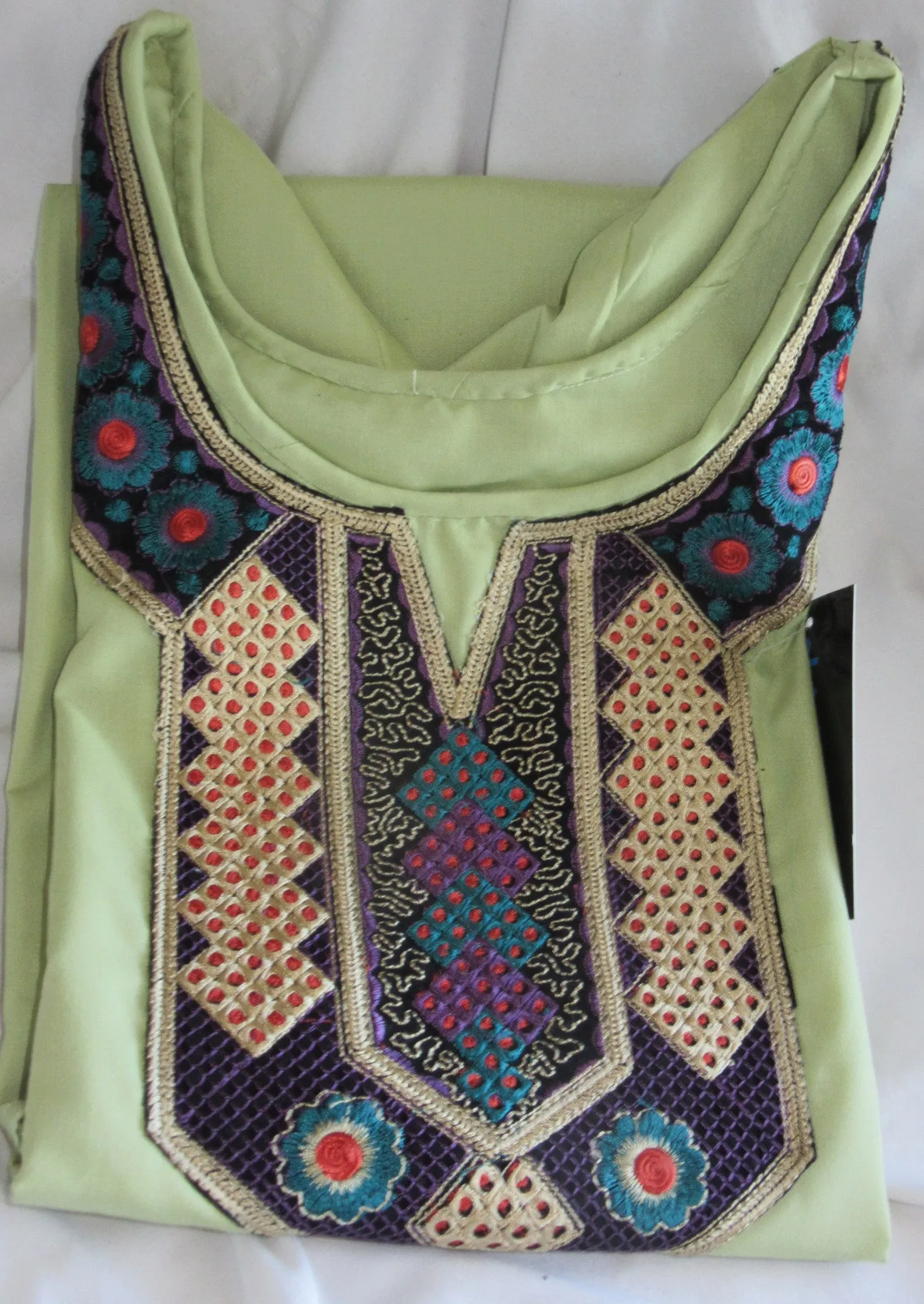 Punjibi Salwar Suit 7799 Olive Green Poly Cotton Embroideried Neckline Career Wear M Size