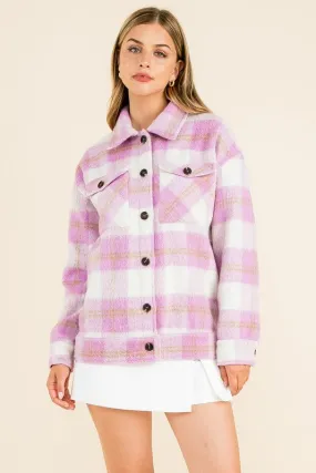 Purple/Cream Fuzzy Button Down Shacket