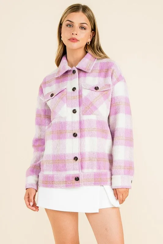 Purple/Cream Fuzzy Button Down Shacket