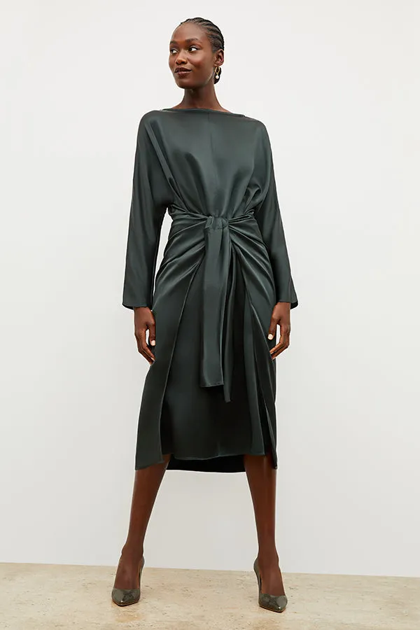Rashmeen Dress - Washable Silk Charmeuse :: Hunter