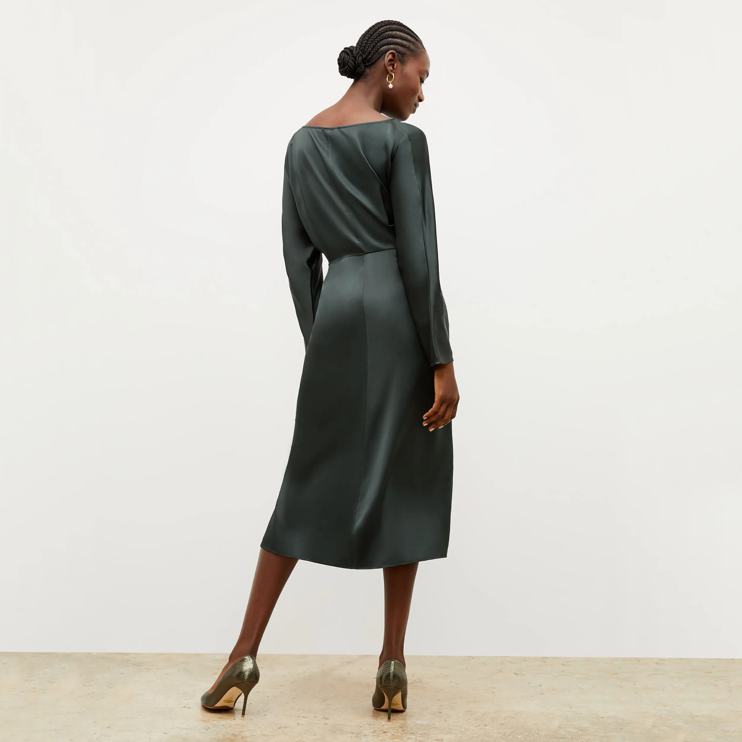 Rashmeen Dress - Washable Silk Charmeuse :: Hunter