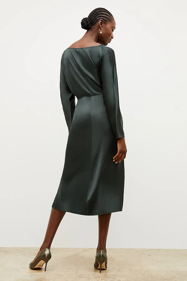 Rashmeen Dress - Washable Silk Charmeuse :: Hunter