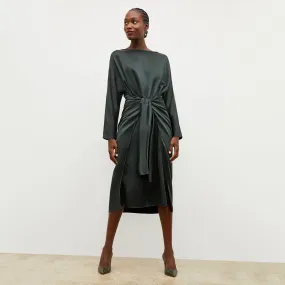 Rashmeen Dress - Washable Silk Charmeuse :: Hunter