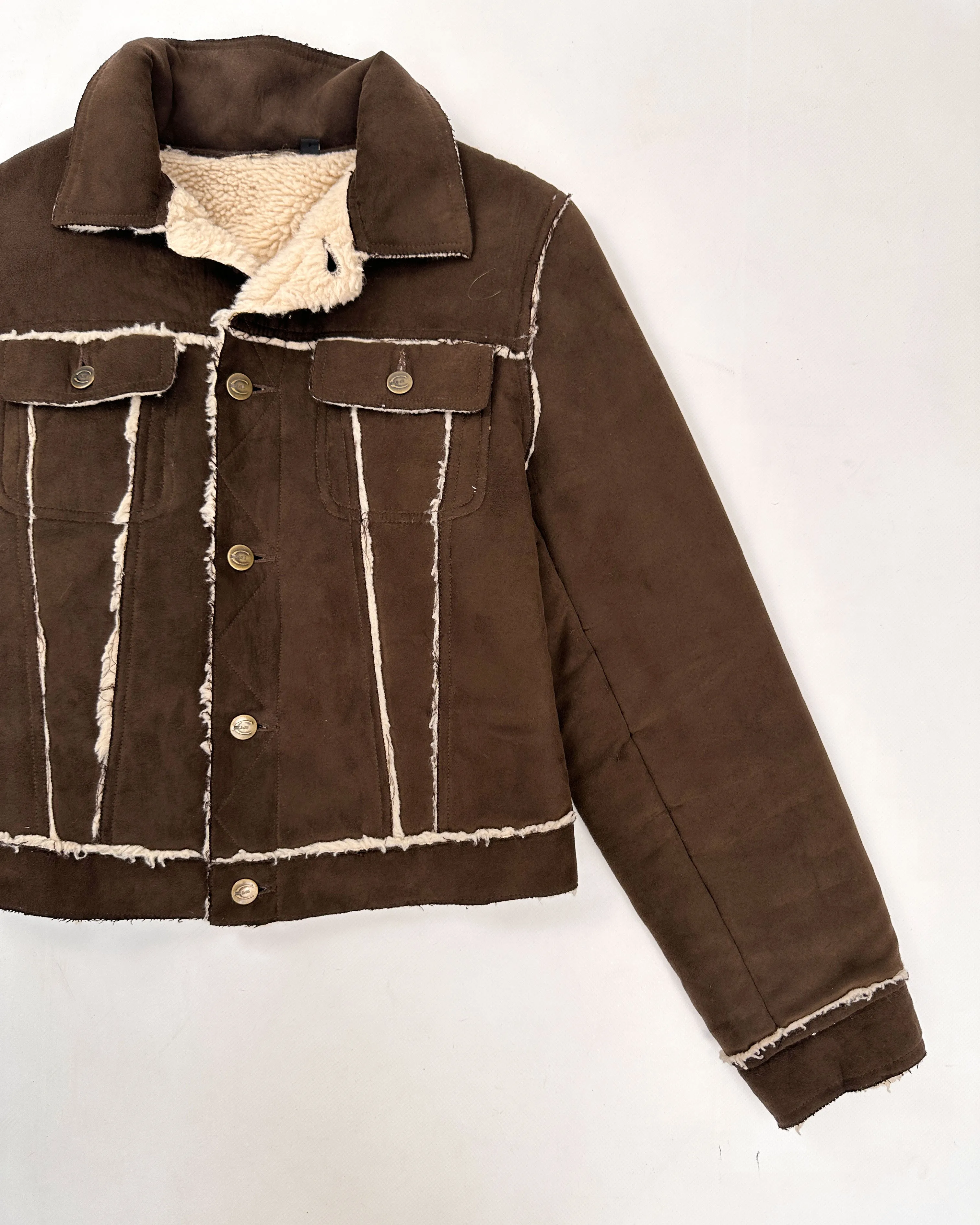 Roberto Cavalli Brown Distressed Sherpa Jacket 1990's