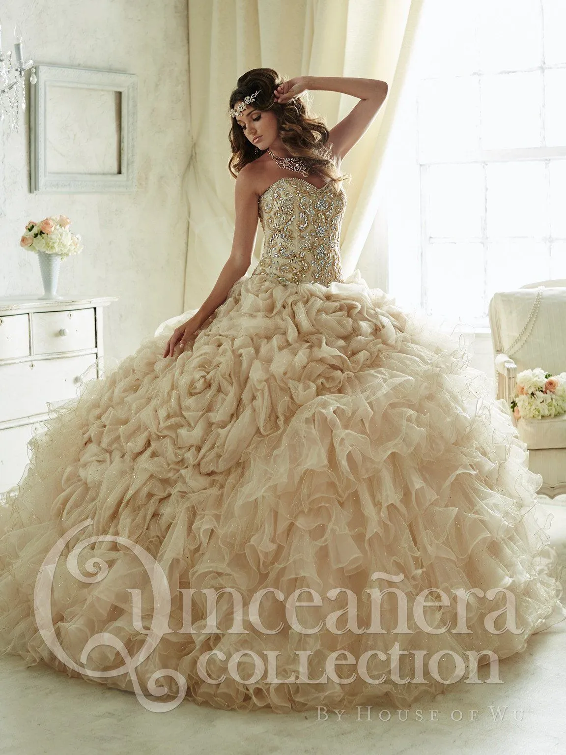 Ruffled Strapless Quinceanera Dress by House of Wu 26816