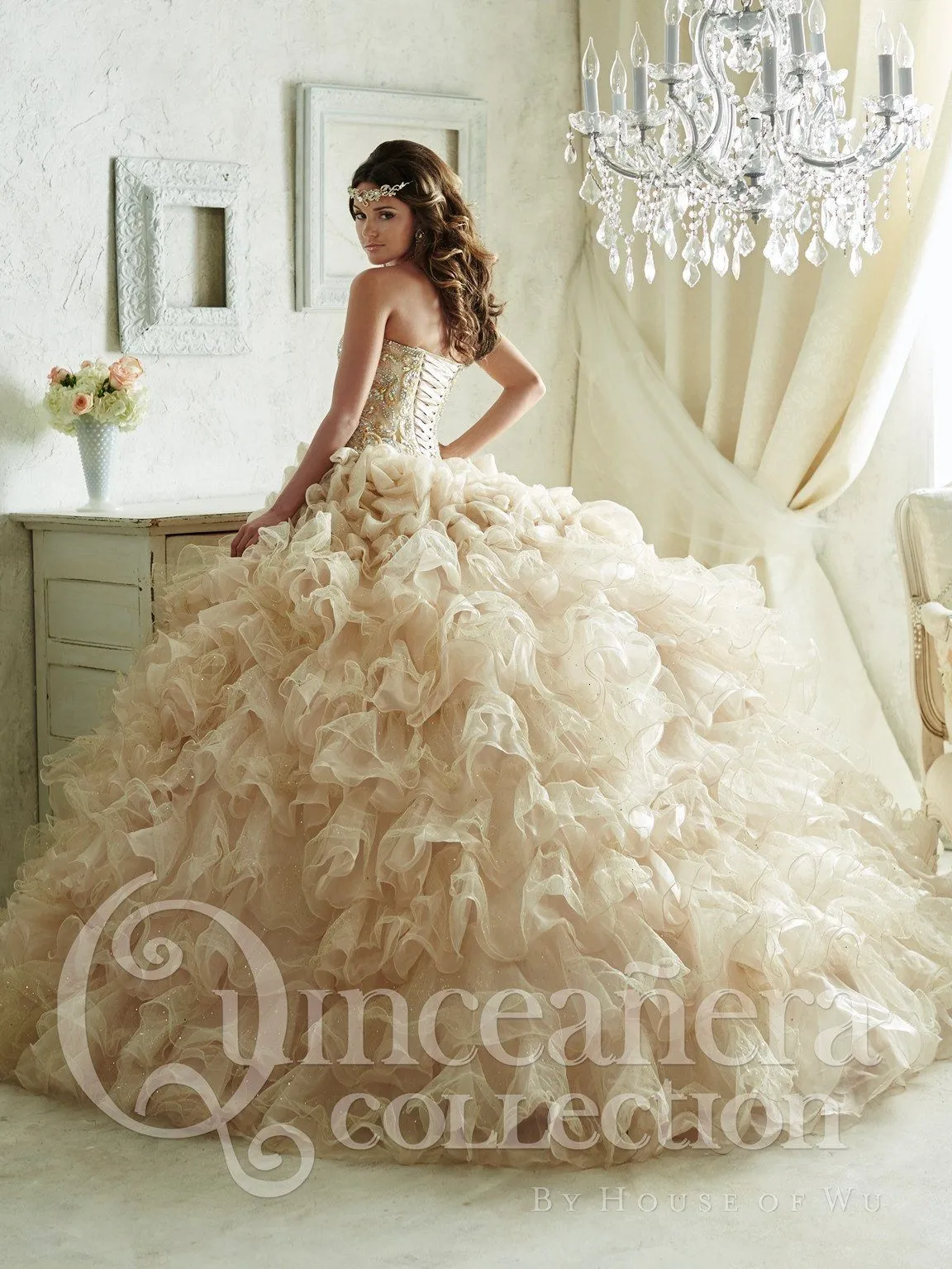 Ruffled Strapless Quinceanera Dress by House of Wu 26816