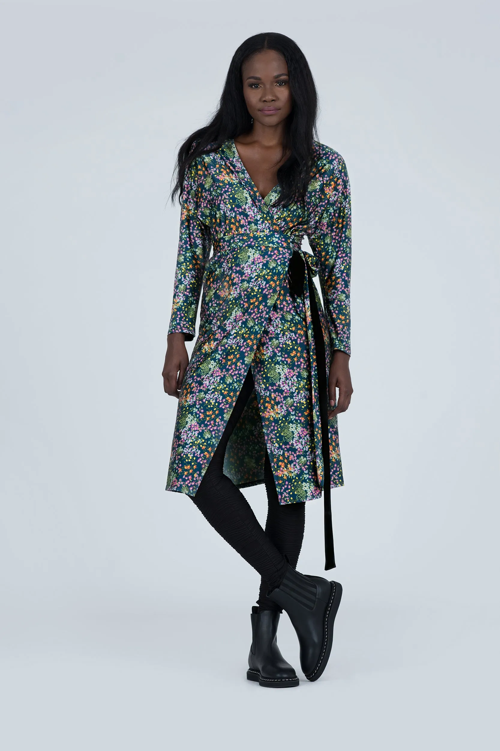 Sakura Blossom Print Jersey Knit Wrap Dress