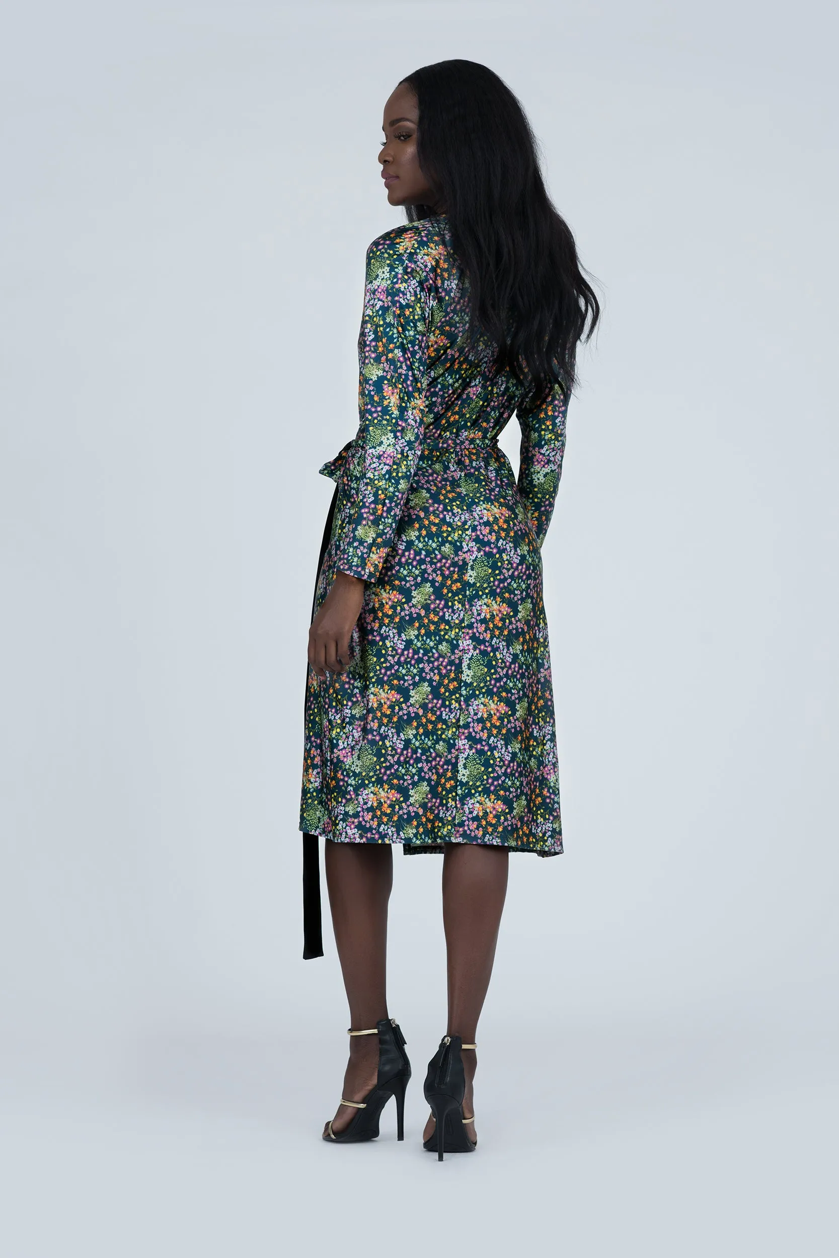Sakura Blossom Print Jersey Knit Wrap Dress