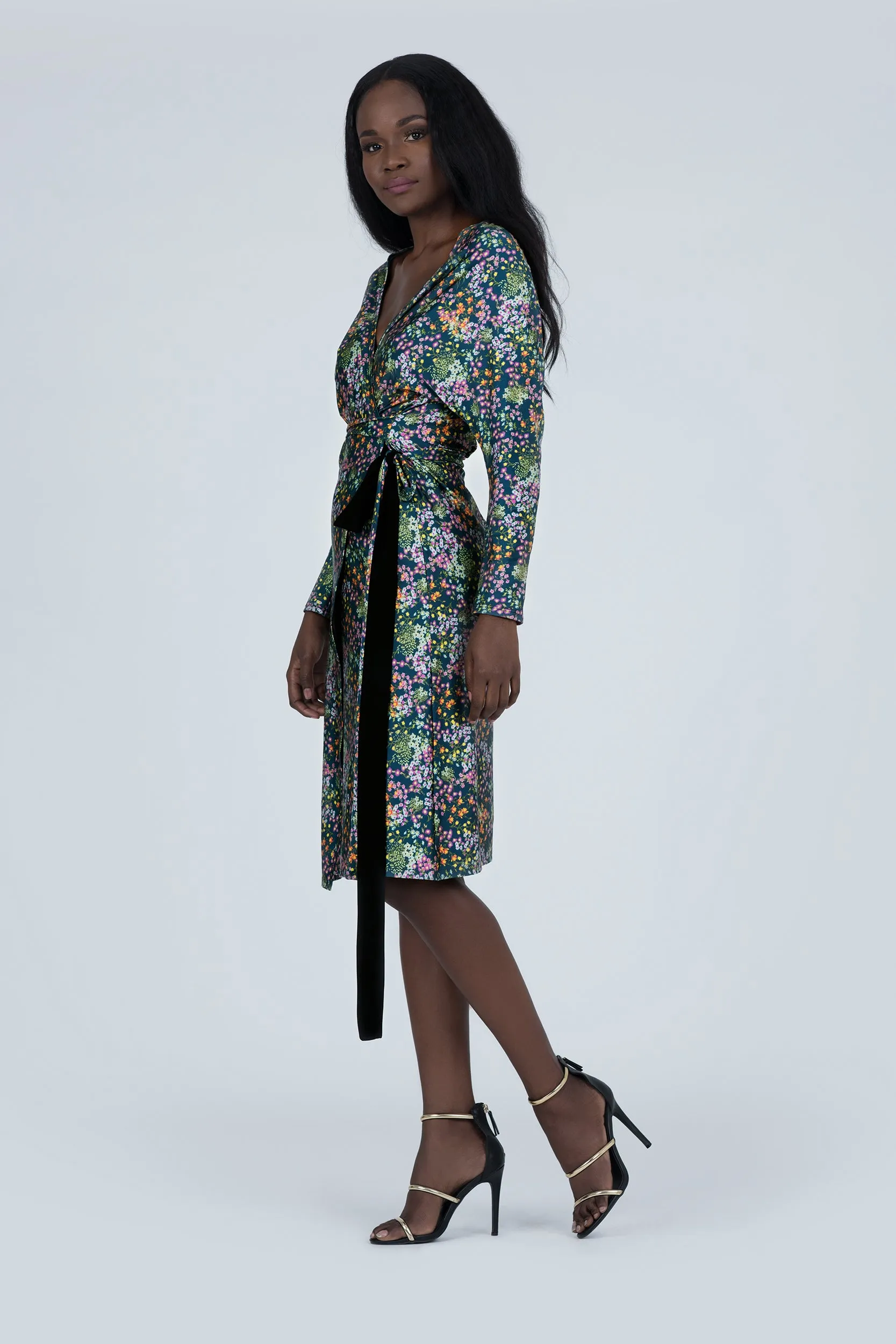 Sakura Blossom Print Jersey Knit Wrap Dress