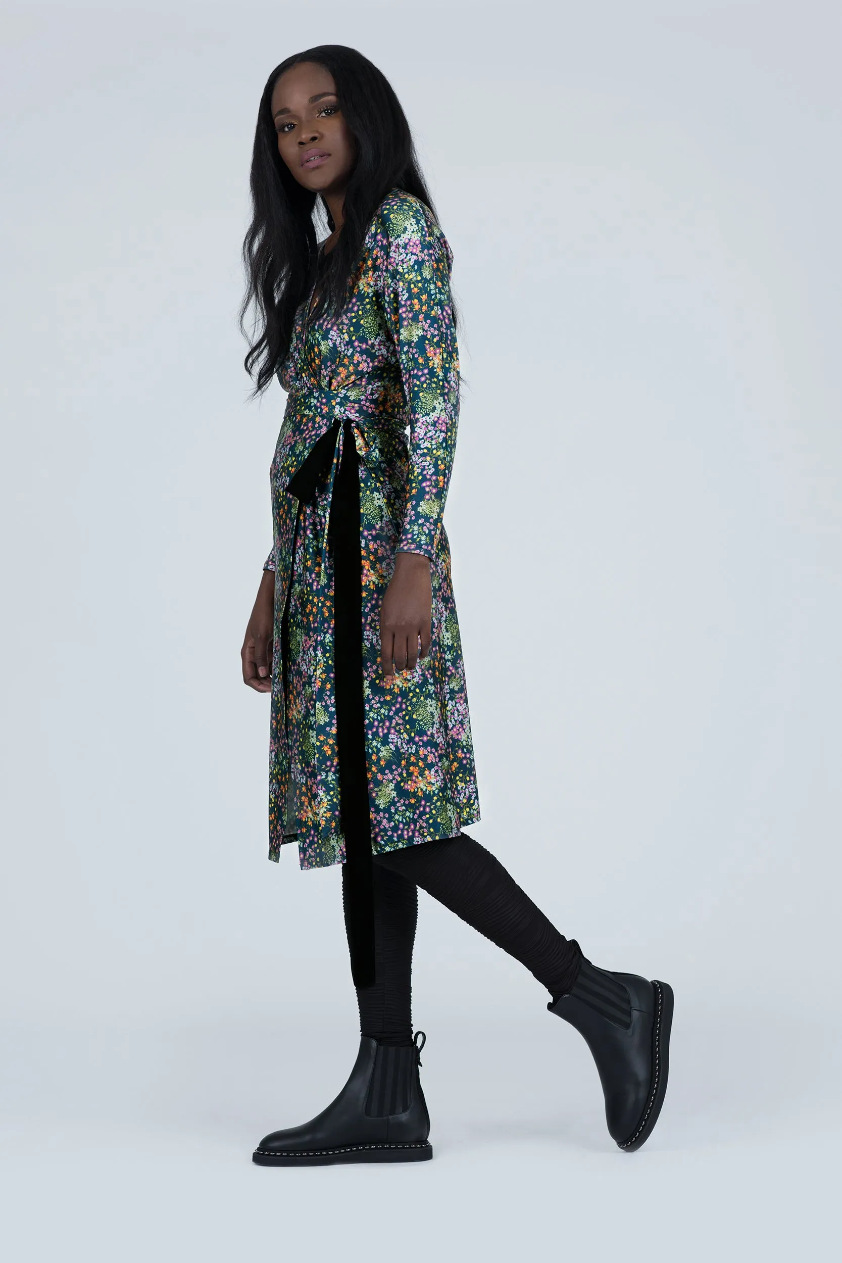 Sakura Blossom Print Jersey Knit Wrap Dress