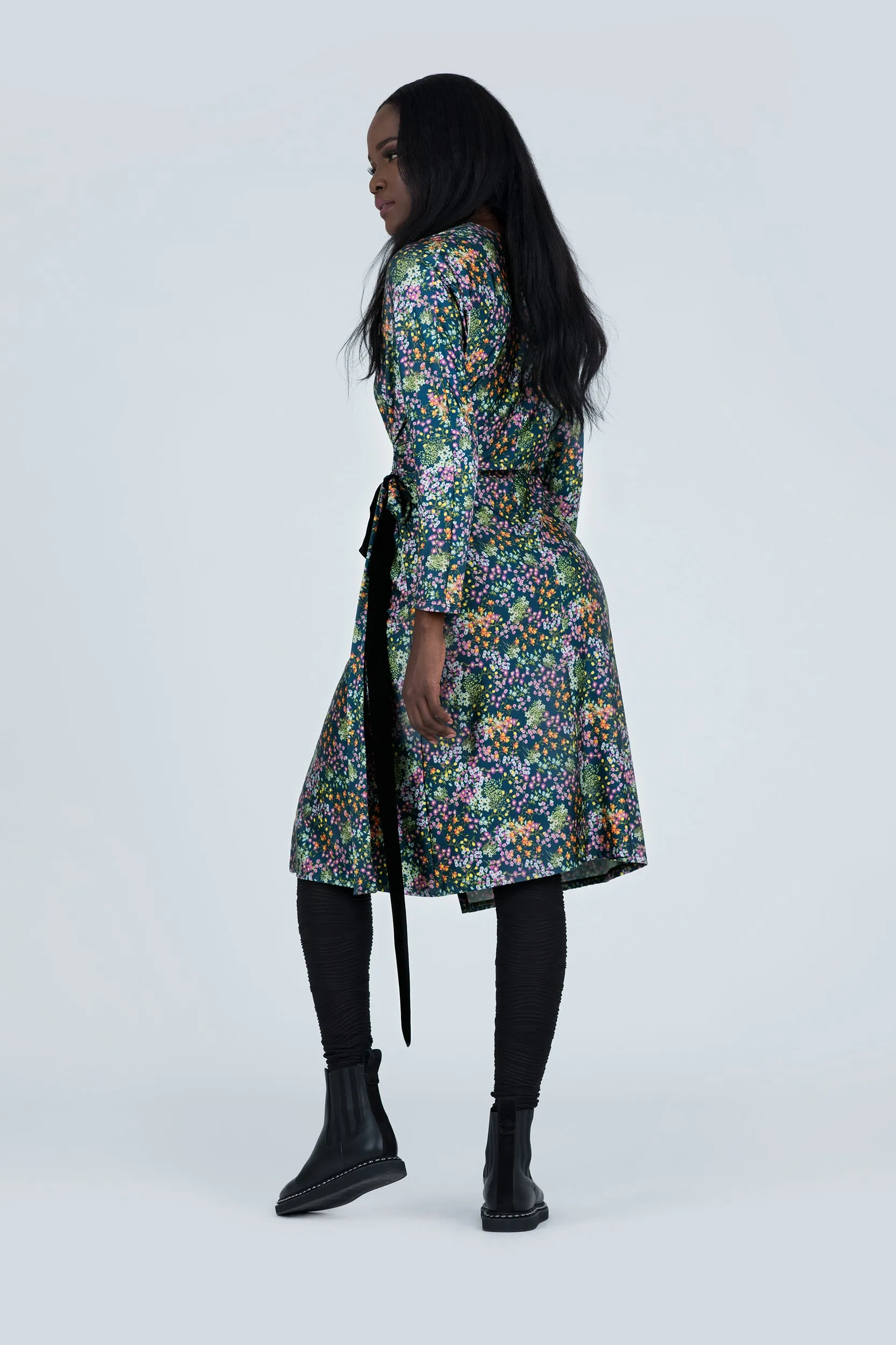 Sakura Blossom Print Jersey Knit Wrap Dress